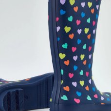 GX559: Navy Heart Wellington Boots (Shoe Sizes: 12-5)
